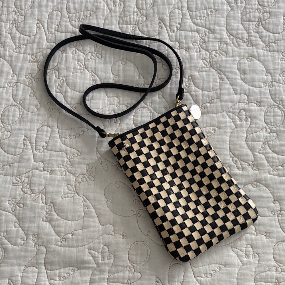 Clare V Poche Black/Cream Woven Checker